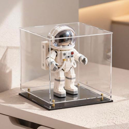 Acrylic Display Case for Collectibles, Dustproof Acrylic Box with Clear Display Elevation & Gold Risers, Large Display Case for Figures Toys Memorabilia, 8" L x 8" W x 8" H - size: 8"L x 8"W x 8"H