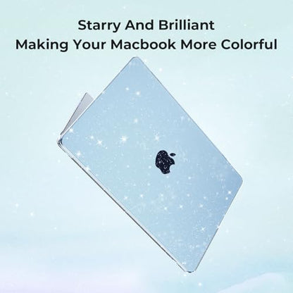 EooCoo Case Compatible with MacBook Air 13 inch M5 2026-2022 Release M4 M3 M2 A3449 A3240 A3113 A2681, Glitter Hard Shell&Keyboard Skin Cover&Screen Protector for Mac Air 13.6 inch, Sparkly SkyBlue - color: Glitter Skyblue