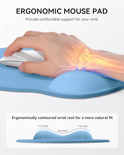 Mouse Pad with Wrist Rest, Ergonomic Mouse Pads for Desk, Office Non-Slip Mousepad with Gel Wrist Support(Denim Blue, 10.6''L x 9''W) - color: Denim Blue
