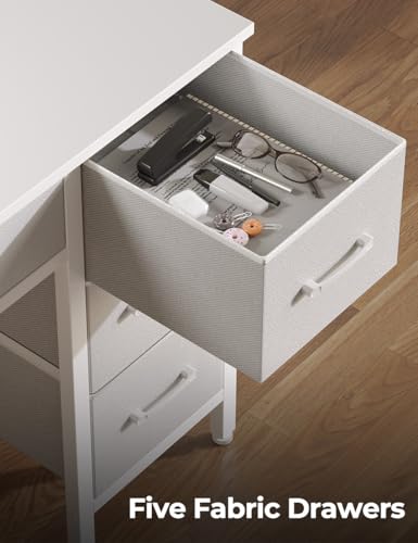 Seventable Computer Desk with Power Outlets & LED Light, 39 inch Home Office Desk with 5 Drawers, Writing Desk with Monitor Stand, Work Desk for Home Office, White - size: 39 inch