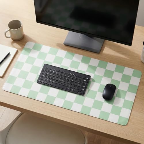 Large Desk Mat 31.5x15.7 Inch, Checkered Computer Mouse Pad Keyboard Mat, Non-Slip Office Desk Pad, Waterproof Rubber Desk Mat for Home Office Decor (Green) - color: Green