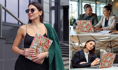 DONGKE for MacBook Air 13 Inch Case 2021-2018, Compatible with A2337 M1 A2179 A1932 Support Retina Display & Touch ID, Hard Shell Plastic Cover with Keyboard Skin - Cherry & Leopard - color: Cherry & Leopard