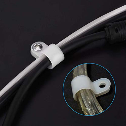LOKMAN 100 Pack 3/8 Inch Rope Light P-Style Mounting Clips White - size: 100 Pack 3/8 Inch Clips Only
