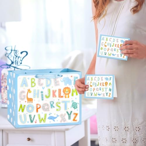 Hooqict Large Baby Boy Girl Gift Bag with Tissue Paper and Greeting Card, Reusable Baby Shower or Happy Birthday Gift Wrap Bag with Handle for Parties - 11.8" x 9.4" x 5.4” - color: Baby