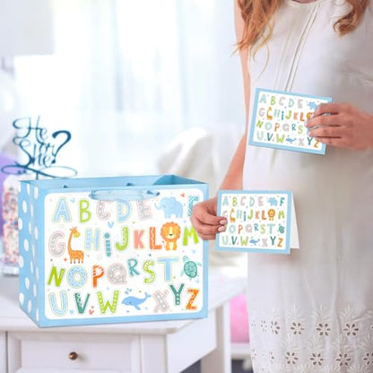 Hooqict Large Baby Boy Girl Gift Bag with Tissue Paper and Greeting Card, Reusable Baby Shower or Happy Birthday Gift Wrap Bag with Handle for Parties - 11.8" x 9.4" x 5.4” - color: Baby