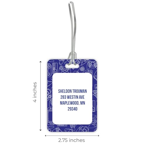 Personalized Gamer Luggage Tag / 2.75" x 4" Custom Blue Video Game Bag Tag/Double Sided Durable Plastic Luggage Tag with Plastic Strap/Made in The USA - style: Gamer
