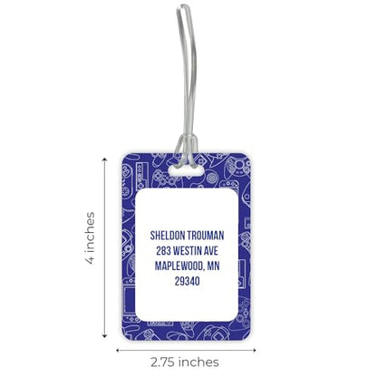 Personalized Gamer Luggage Tag / 2.75" x 4" Custom Blue Video Game Bag Tag/Double Sided Durable Plastic Luggage Tag with Plastic Strap/Made in The USA - style: Gamer