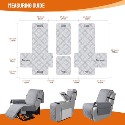 VANSOFY Loveseat Recliner Cover with Console 100% Waterproof Sofa Slipcovers Non-Slip Reclining Couch Cover Split Sofa Covers Furniture Protector for Pets, Dogs(Light Gray) - color: Light Gray
