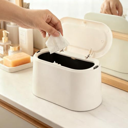 XZZWLL Mini Trash Can for Desk, Tiny Plastic Countertop Garbage Can with Lid, Easy to use and Keep Desktop Clean for Vanity, Bedside, Bathroom and Kitchen with 3 Rolls Trash Bags