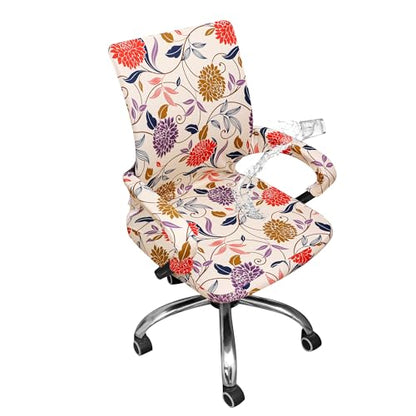 Waterproof Office Chair Cover with Armrest Cover 18Inch Wide Stretch Printed Floral Small Desk Computer Chair Covers with Long Zipper Arm Slipcovers Washable - color: Waterproof-printed Flower, size: Small