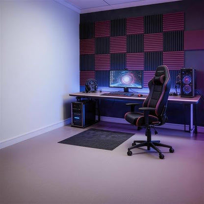 52 Pack Black/burgundy12 "X 12 "X1" Acoustic Panels Studio Soundproofing Foam Wedge Tiles(Accompanied By Double-Sided Adhesive Tape) - color: Black/burgundy