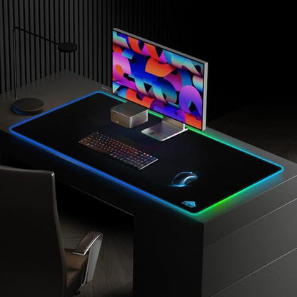 Cacoy 40" x 20" RGB Mouse Pad XXL, Extended Desk Mat with Smooth Surface and 9 Lighting Effects, LED Lighting Desk Pad with Stitched Edges and Non-Slip Rubber Base, Gaming Computer Mouse Mat, Black - color: Rgb, size: 40" x 20"
