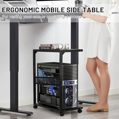 Bfttlity Large PC Stand Computer Tower Stand 2-Tier Metal CPU Holder with Locking Caster Wheels Suitable for Most PC (XL, Black) - size: Extra Large-Black