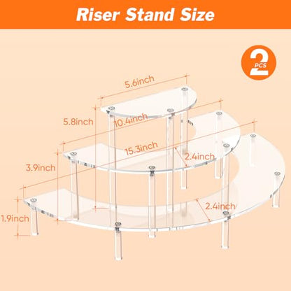 Dooiclear 3 Tier Acrylic Display Risers 2 Pack, Half Moon Cupcake Stand, Clear Perfume Organizer, Dessert Stand for Display, Clear Display Stand for Food, Cupcake, Perfume, Collections