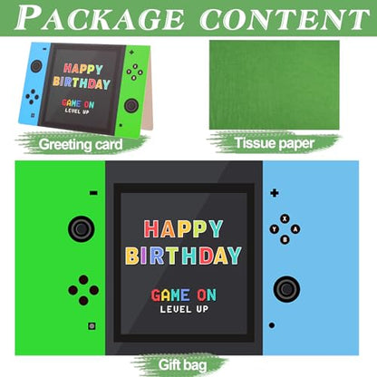 Video Game Birthday Gift Bags, 13 inch Large, with Tissue Paper and Card