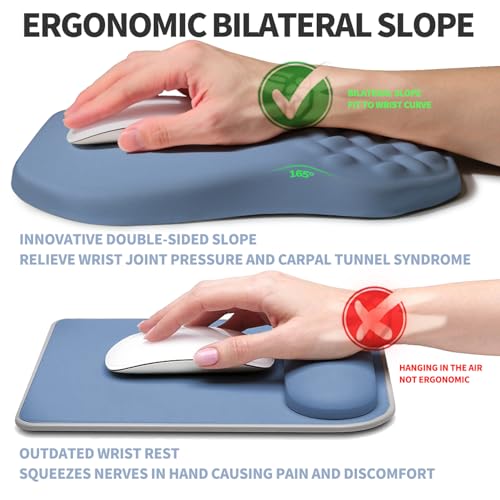 Ergonomic Raised Mouse Pad Wrist Support with Bilateral Slope Memory Foam Mousepad for Wrist Rest and Carpal Tunnel Pain Relief 11.8x7.9〃 Stone Blue - color: Stone Blue