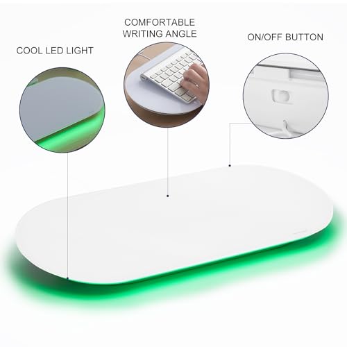 TSJ OFFICE Glass Desktop Whiteboard - 17 X 7 Inches Small Dry Erase Board with Green Light, Glass White Board Surface Notepad with 1 Drawer, Desk Organizers for Office, Home, School Supplies - color: Green Light (White Glass)