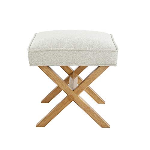 Amazon Basics Small Ottoman Foot Rest, Mid-Century Modern X Square Polyester Foot Stool, Linen, Ivory White, 18" D x 19.8" W x 18.3" H - color: Ivory, style: Classic
