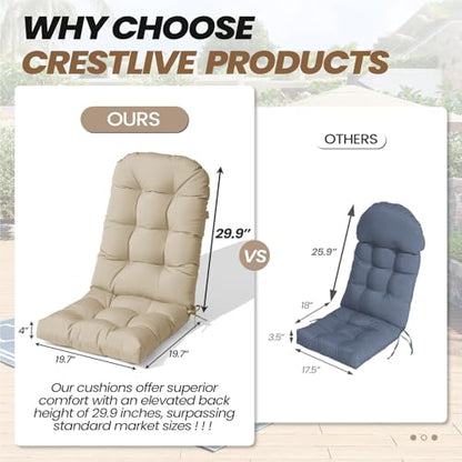 Crestlive Products Sunbrella Adirondack Chair Cushion Outdoor Chair Cushions Water Resistant 50x20x4 Inch High Back Patio Cushions Set of 2 Thick Replacement Cushions Antique Beige - color: Sunbrella Antique Beige, size: 2