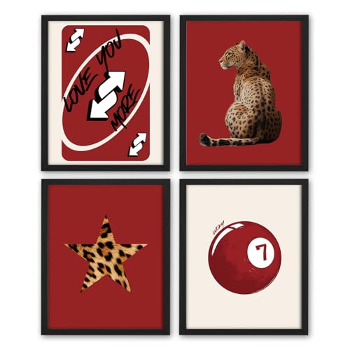 NaZaUK Trendy Red Canvas Wall Art Y2K Poster Retro, Love You More Wall Decor, Leopard Wall Art, Game Room Decor for Adults, Preppy Room Decor Aesthetic, 8x10 Unframed - color: leopard1