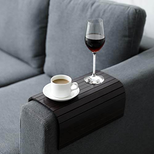 GEHE Sofa Arm Tray Table Flexible/Foldable Couch Arm Tray Armrest Table Perfect for Drink Snacks Great Arm Table for Couch Armrest (16.5" L x 13.25" W x 0.4" H, Mahogany) - color: Mahogany