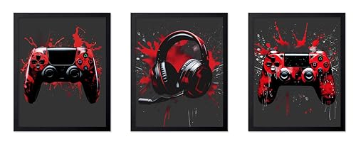Poster Master 3-Piece Red Gaming Print - Video Game Accessories Poster - Geeky & Gamer Art - Modern Graffiti Design - Great Game Room or Teen Boy's Room Decor - 18x24 UNFRAMED Wall Art - color: Style-08, size: 18"L x 24"W