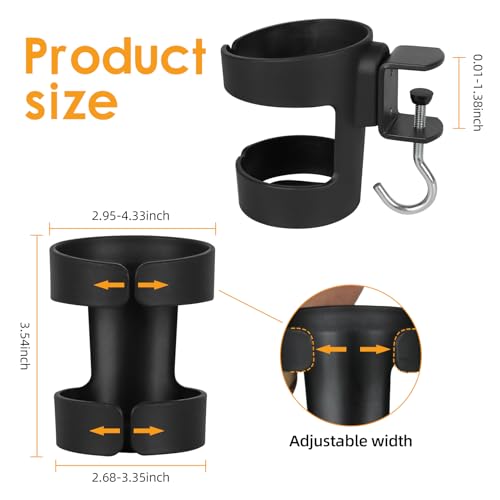 Desk Cup Holder, 2-in-1 Cup Holder for Desk Compatible with Stanley,Sinple Midern, Hydroflask, Owala, Adjustable Anti-Spill Tumbler Organizer with Hook for Home Office and School