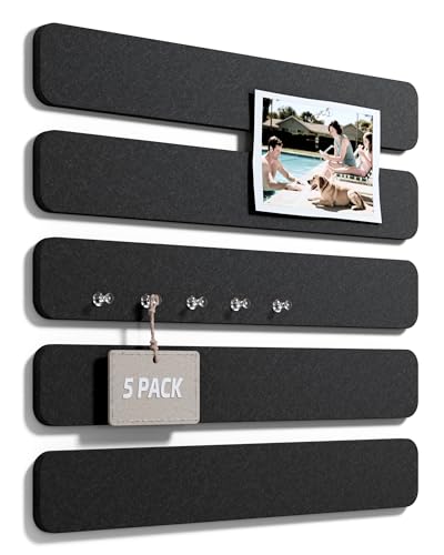 Fluxynara Cork Board Alternative Felt Strip Board 5-Pack 13"x2", Office Pin Board with 35 Push Pins, Adhesive Install for Bedroom Door & Home Office (Black) - color: Black, size: 5-pack
