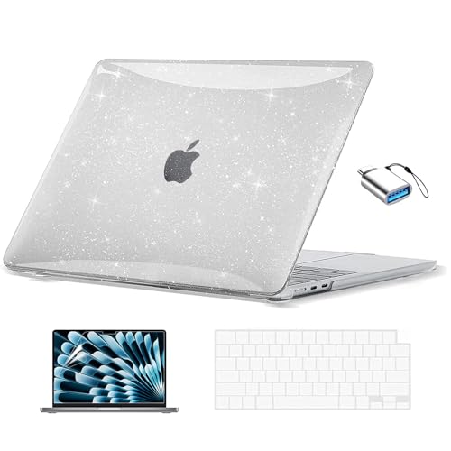 EooCoo Compatible with MacBook Air 13 inch Case M5 2026-2022 M4 M3 M2 Model A3449 A3240 A3113 A2681, Mac Air 13.6 inch Hard Shell & Keyboard Cover & Screen Film & Type-C, Sparkly Clear - color: Sparkly Clear