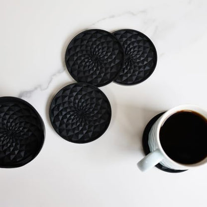 Coasters [6 Pack] with Holders Drink Silicone Coasters, Table Cup Mat, for Hot or Cold Drinks Thickened, Non-Slip, Non-Stick, Deep Tray Grey - color: Gray