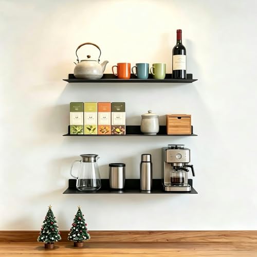 Linear Floating Shelf Wall Mounted Metal Shelves Heavy Duty Industrial Modern Steel Black Linear Metal Wall Shelf Display Shelves for Decorative for Modern Farmhouse Living Room (8"*24") - size: 8"*24"