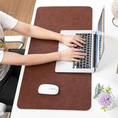23.6"×13.8" Green Non-Slip PU Leather Desk Mat, Waterproof Extended Mouse Pad for Office