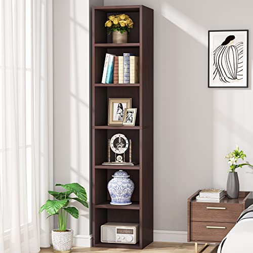 Tribesigns 70.9 Inch Tall Narrow Bookcase, Rustic Corner Bookcase with Storage, 6 Tier Cube Display Shelves for Home Office - color: Cherry