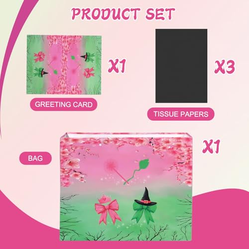 Mprocen Pink Green Party Favor Bags, Witch Musical Cartoon Animation Goodie Bags with Greeting Cards Tissue Papers for Witch Crown Theme Birthday Party Supplies - color: Themed 1