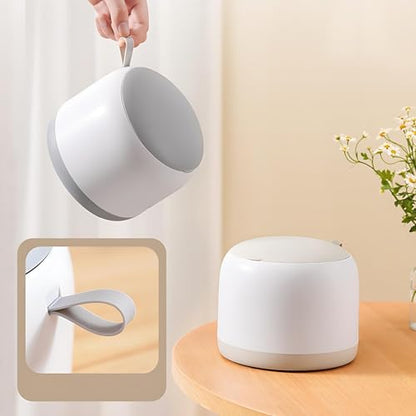 Small Desk mini Trash can Desktop Tiny Garbage can Office Waste Basket with lid with Bracket Home Office Bedroom Living Room Kitchen Garbage Sundries, Includes 90 Trash Bags(Beige-White) - color: Beige-White