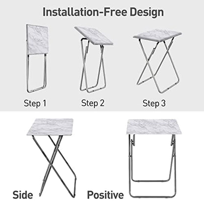 Garden 4 you Tv Trays, Folding Tray Table, Dinner Tray Table with No Assembly Required&Sturdy, Foldable Snack Eating Trays Table for Living Room, 15 x 18.9 x 26 in(White Marble,1PC) - color: White Marble, size: 1pc