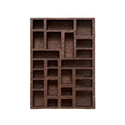 Wooden Miniature Trinket Shelf & Shadow Box (Dark Brown): Multi-Grid Organizer for Tiny Collectibles, Miniatures, Dollhouse Accessories & Desk Display