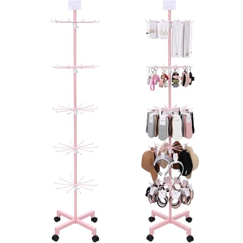 Ripeng 1 Pcs 5-tier Rotating Retail Display Stand Display Rack for Earring Keychains Jewelry Vendor Events and Stores Movable Adjustable Shop Spinner Pink Ornament Holder - color: Pink, size: 5 Tier