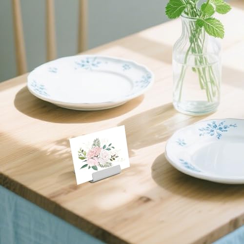 Urban Deco 24PK Table Card Holder Metal Place Card Holders Steel Card Holders for Photos, Food Signs, Memo Notes, Weddings, Restaurants, Birthday (Silver 24PK) - color: Silver 24pk
