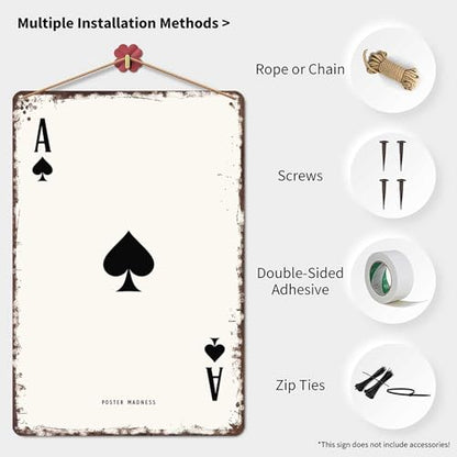 Funny Metal Signs Ace Posters Spades Wall Art Playing Card Tin Sign For Home Room Office Decor 8x12inch
