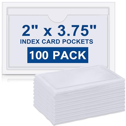 Outus 100 Pcs 4.1 x 2.5 Inch Clear Self Adhesive Pockets - Bin Labels for Storage Bins, Pocket Label Sleeves, Plastic Index Card Holder with Top Open for Organizing Bins Box Drawer - size: 4.1 x 2.5 Inch