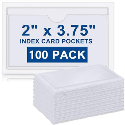 Outus 100 Pcs 4.1 x 2.5 Inch Clear Self Adhesive Pockets - Bin Labels for Storage Bins, Pocket Label Sleeves, Plastic Index Card Holder with Top Open for Organizing Bins Box Drawer - size: 4.1 x 2.5 Inch