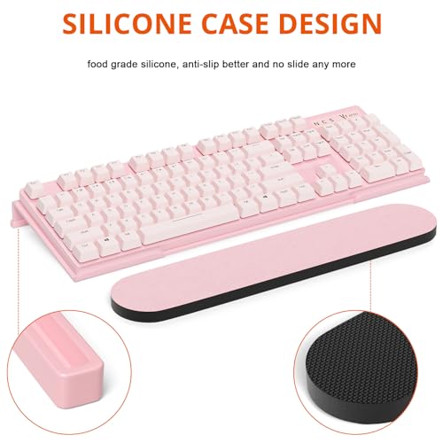 Richboom Ergonomic Computer Keyboard Stand - Acrylic Tilted Computer Keyboard Holder for Easy Typing, Keyboard Riser with Silicone Anti-Slip Case for Office Desk, Home, School, Pink - color: Clear + White Case