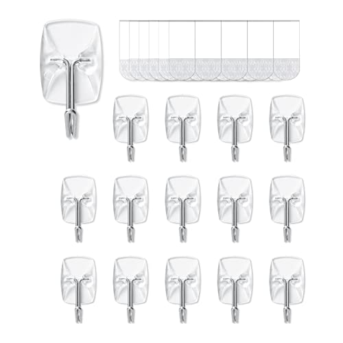 MOVELYST 15 Small Hooks+30 Removable Strips, Clear Wire Hanger Hooks, Damage-Free Utility Hooks, Heavy Duty with Adhesive Strips, No Tools Wall Hook for Hanging, Value Pack - size: Small, style: Clear-15+30