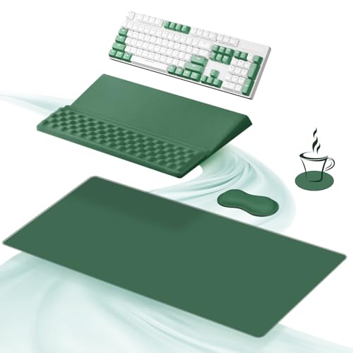 Ospelelf Keyboard Wrist Rest Stand Pad and Ergonomic Mouse Pad Set with Large Mousepad, Memory Foam Comfort, Premium Office Desk Accessories for Pain Relief, Green - color: Green