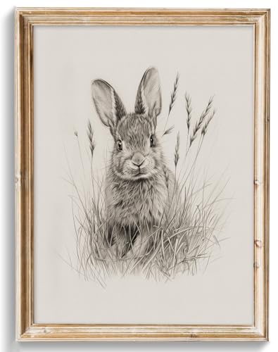 uniro Neutral Wall Art Prints Easter Bunny Wall ArtDecor, Vintage Rabbit Canvas Oil Painting Poster for Rustic Easter Décor, Country Farmhouse Wall Decor Vintage Rabbit Sketch Drawing Art Pictures for Bedroom Gallery Office Bathroom Decor( 8" x 10"-UNFRAM