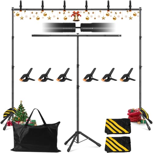3-in-1 Adjustable Backdrop Stand 10 x 10 FT, Portable Photography Background Stand Kit with Carrying Bag, 6 Clamps & 2 Sandbags for Studio, Party, Video, Banner Display - color: Black, size: 10x10 ft