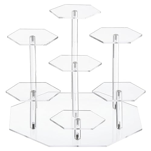UXCELL Acrylic Display Stand for Figures & Collectibles - 7-Tier Clear Acrylic Risers for Showcasing Pastry & Candy