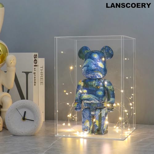 LANSCOERY Acrylic Display Case, 8x8x12 in, Upgraded Thickened UV-Resistant Showcase, 98% Clarity Dustproof Box with Glossy White Base for Action Figures, LEGO & Models, Includes Scraper & LED Light - color: White, size: 8x8x12inch; 20x20x30cm