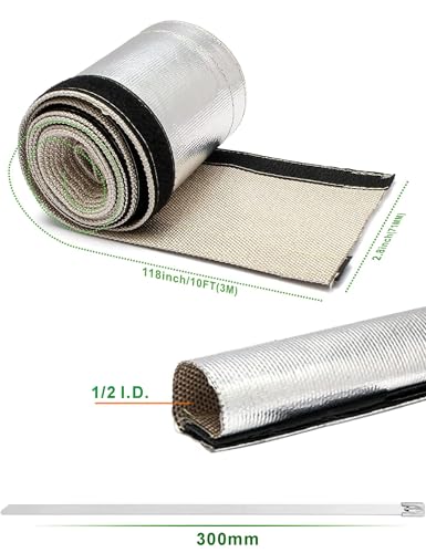Wire heat shield sleeve Heat Shield Automotive Fuel Line Wire Heat Sleeve for Ultimate Heat Protection Hose Wire Sleeving,with 10PCS Stainless Steel Cable Metal Ties (1/2"IDx10FT) - size: 1/2"IDx10FT